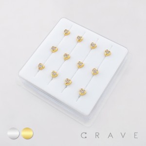 12PCS OF MULTI CZ HEART CLUSTER 316L SURGICAL STEEL L SHAPE STUD BOX